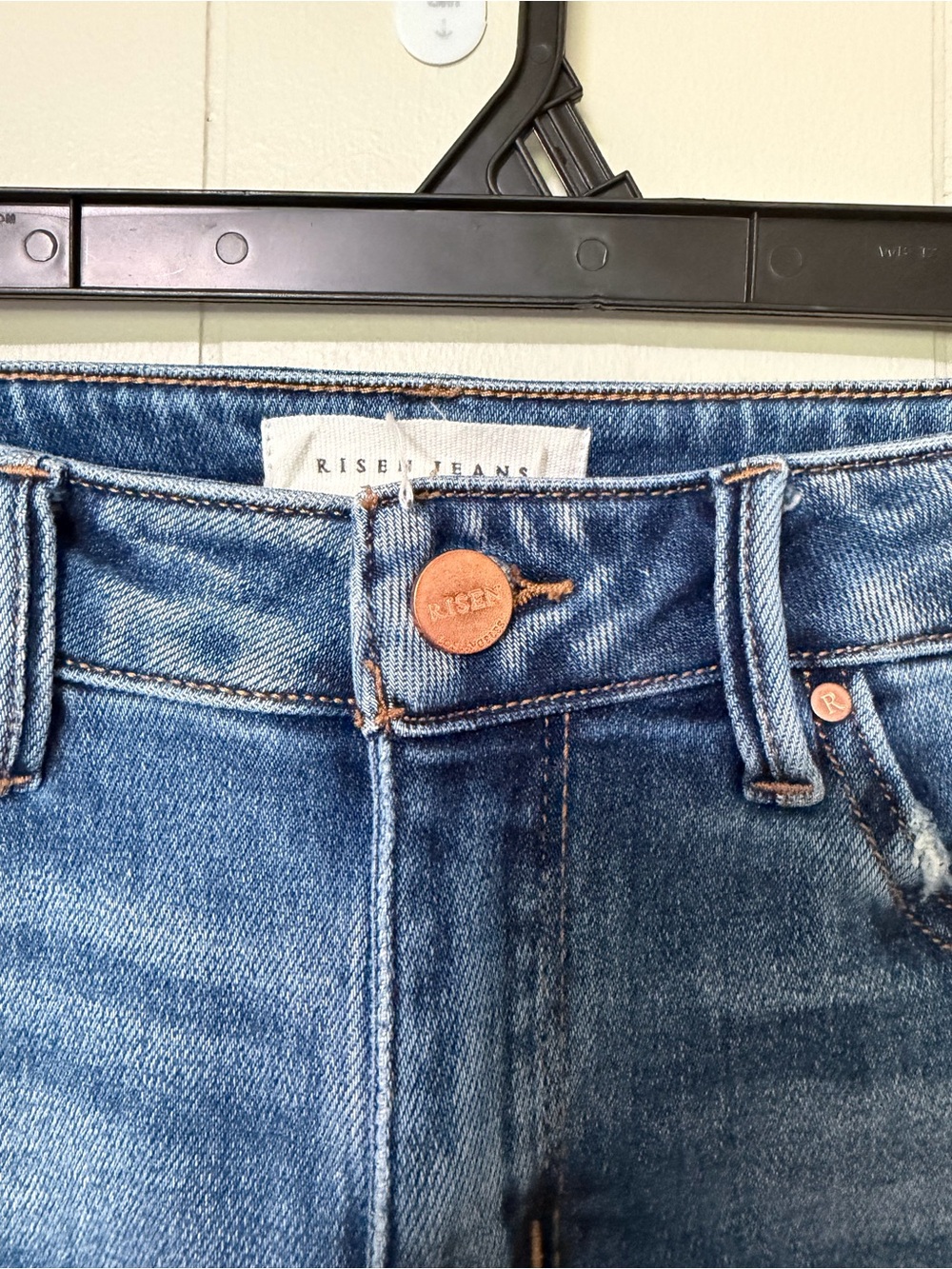 Wide Leg Women's Jeans in Blue - Frayed Hem Casual Style - Picture 3 of 4